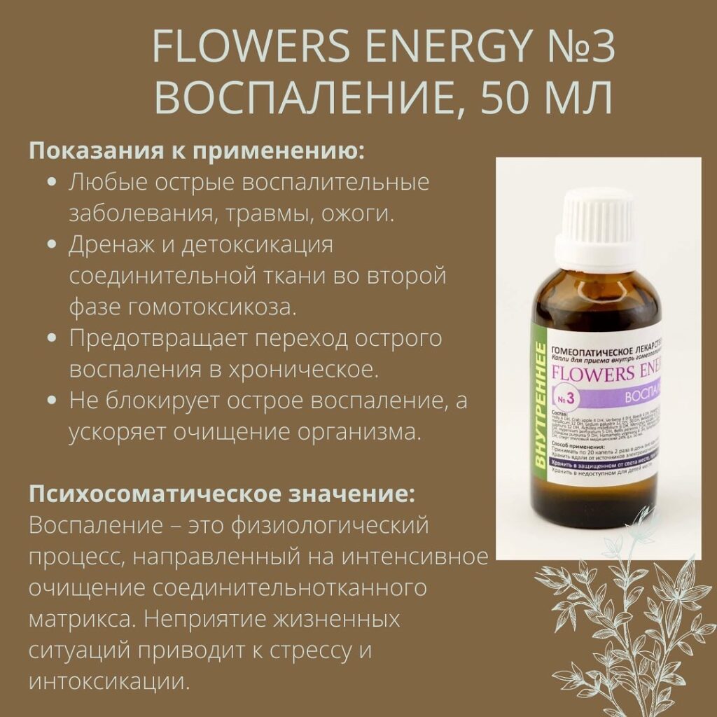 ОРВИ Лекарства - Flowers Energy №3 Воспаление, 50 мл